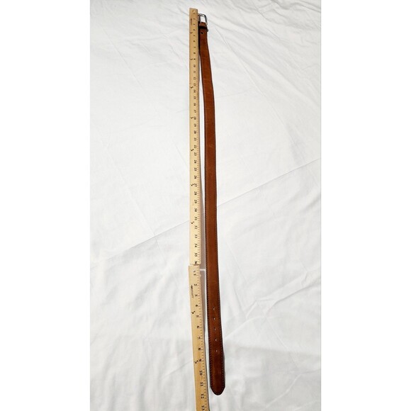 Justin Mens Size 42 Brown Leather Belt Silver Tone Hardware RK - Picture 6 of 7